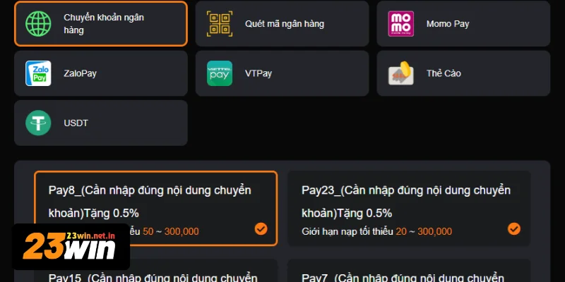 Nạp tiền bằng chuyển khoản ngân hàng hiệu quả